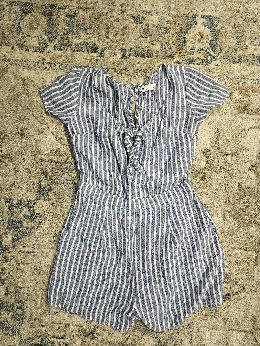 Holister Blue and White Striped Tie-Front Romper